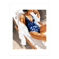 Girls Just Wanna Have Sun Painting, Woman Fashion Swim Beach Vacation Travel Summer Illustration (Print Only)