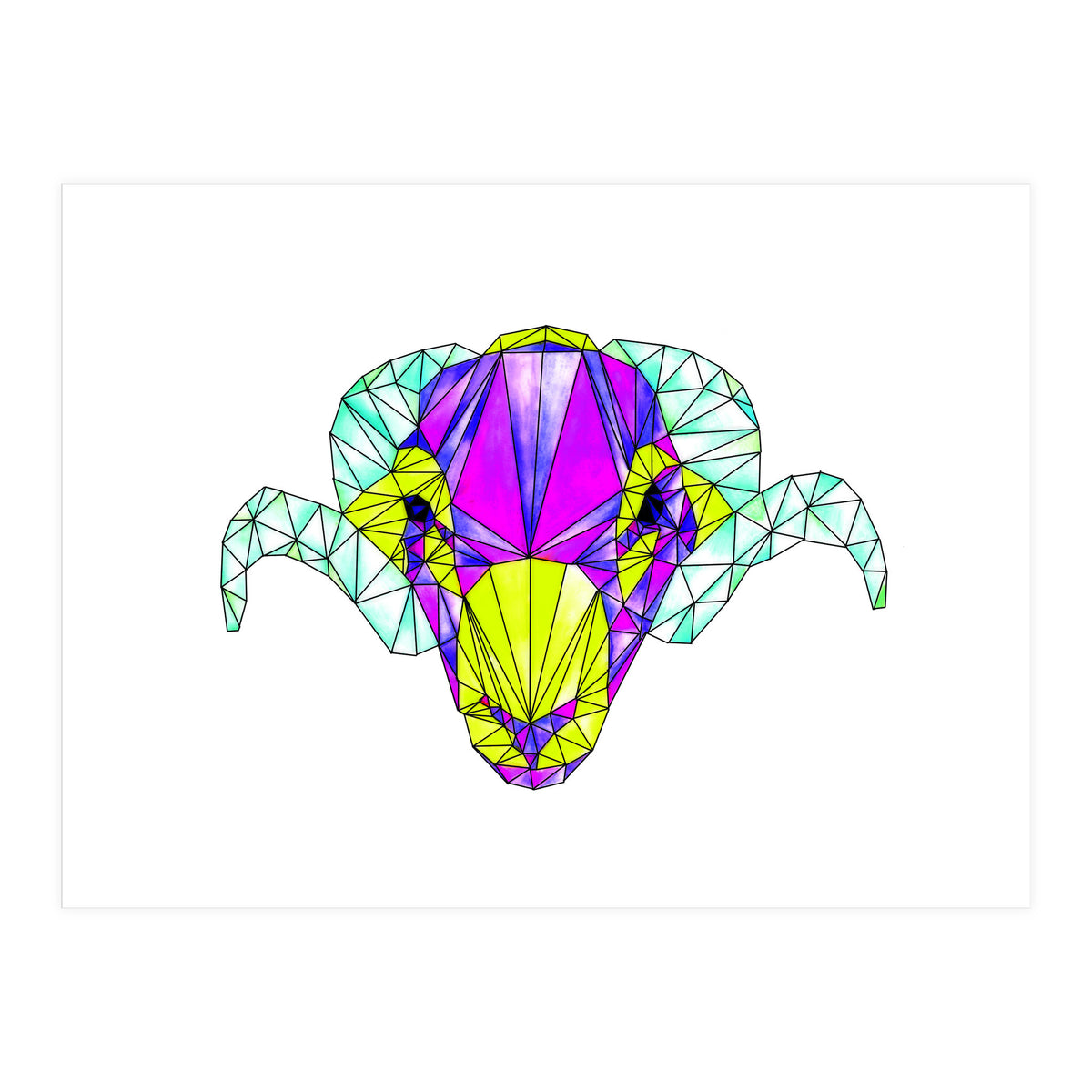 Colourful Geometric Swaledale Sheep Tup with Black Lines (Print Only)