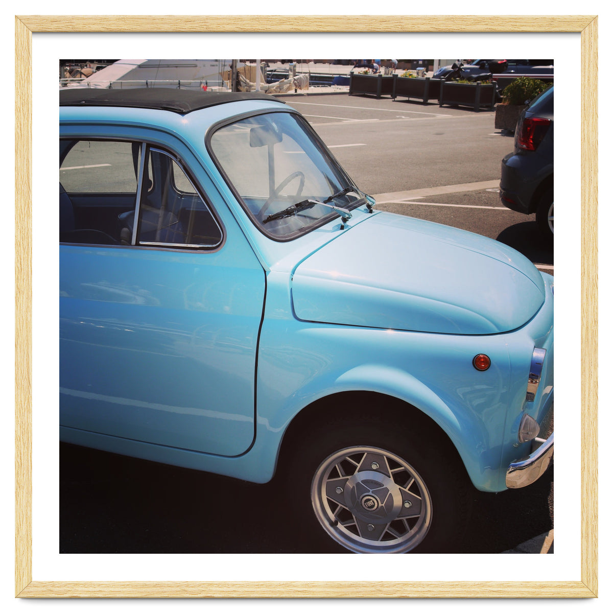 Pale blue Fiat 500