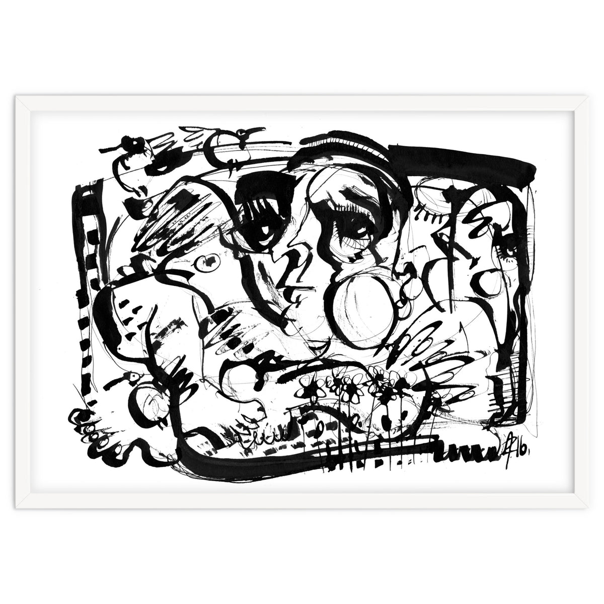 Birds and Flowers - b&w