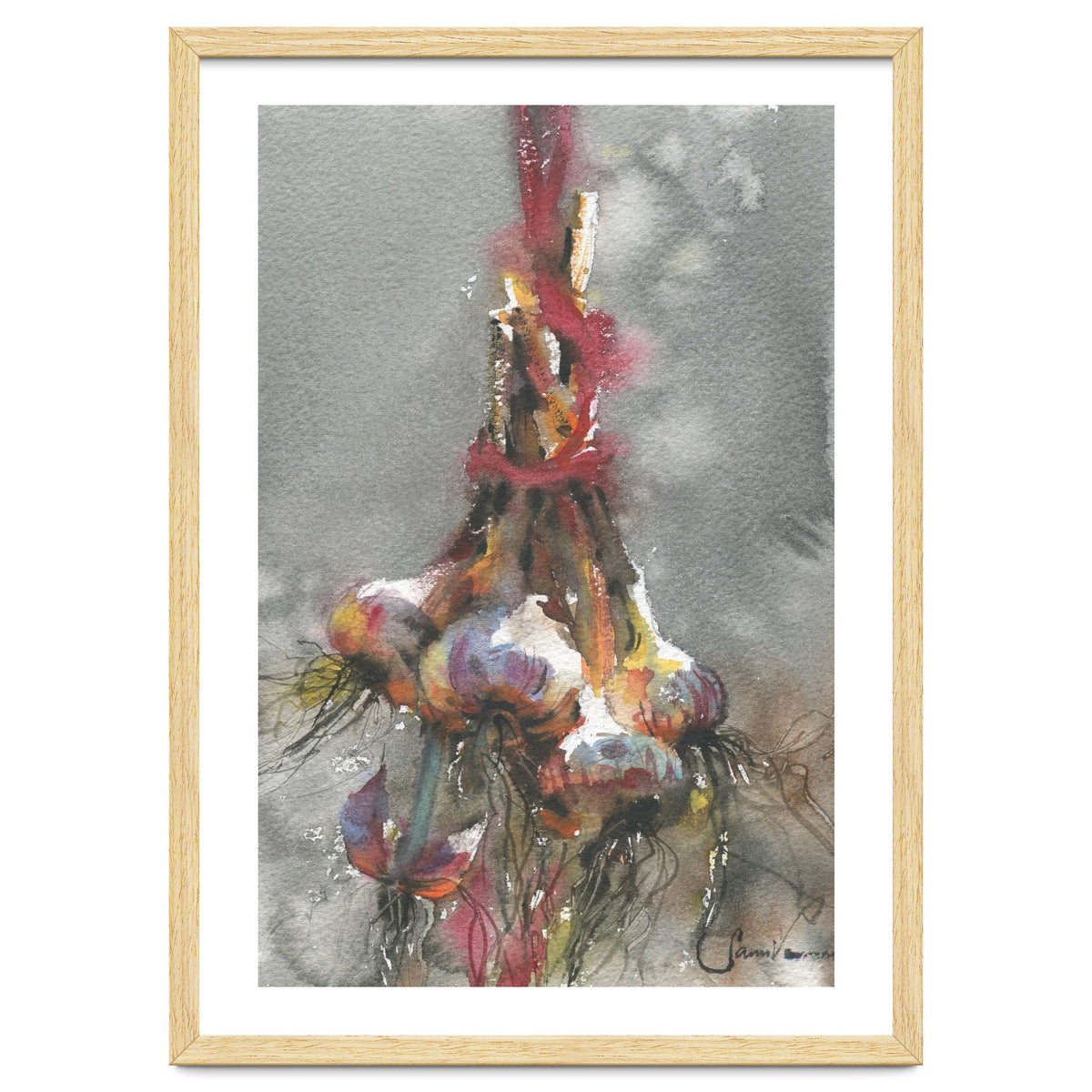 Garlic still life watercolor painting