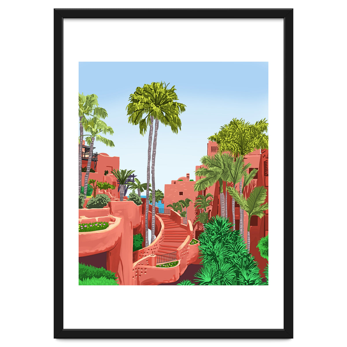 Tropical Architecture, Mexico Exotic Places Building Illustration Bohemian Painting Palm