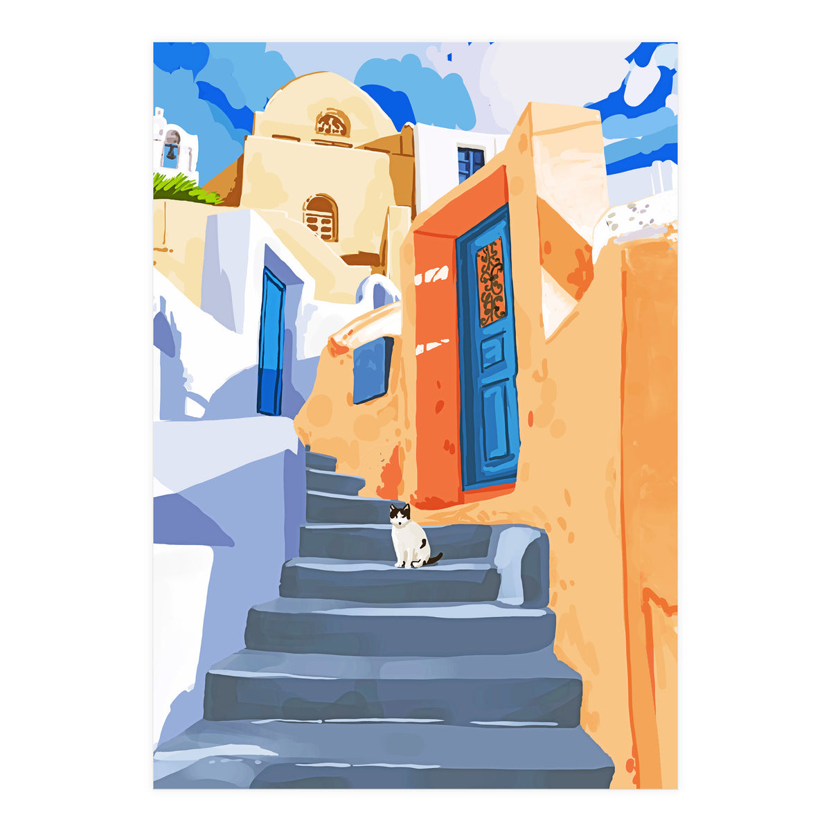 Cat in Greece, Architecture Tropical Exotic Travel (Print Only)