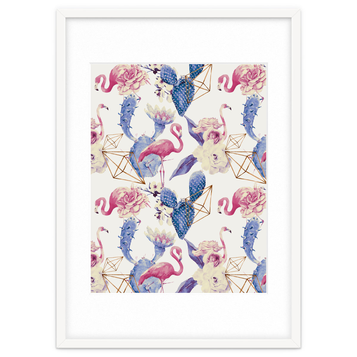 Flamingos, geometric and flowers 02