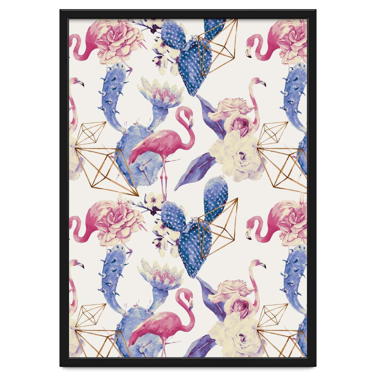 Flamingos, geometric and flowers 02