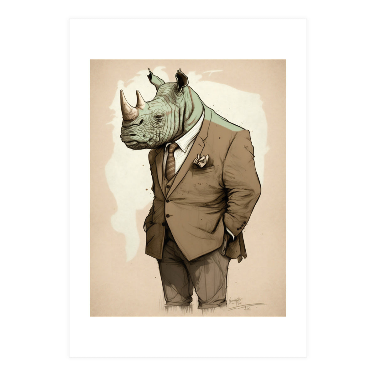Dapper Rhino Fashion Sketch (Print Only)