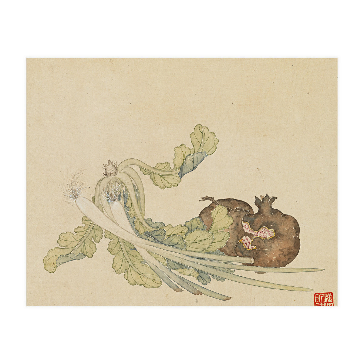 Wang Chengyu ~flowers, Vegetables, Pomegranates, Onions, Chinese Cabbage, Vegetables (Print Only)