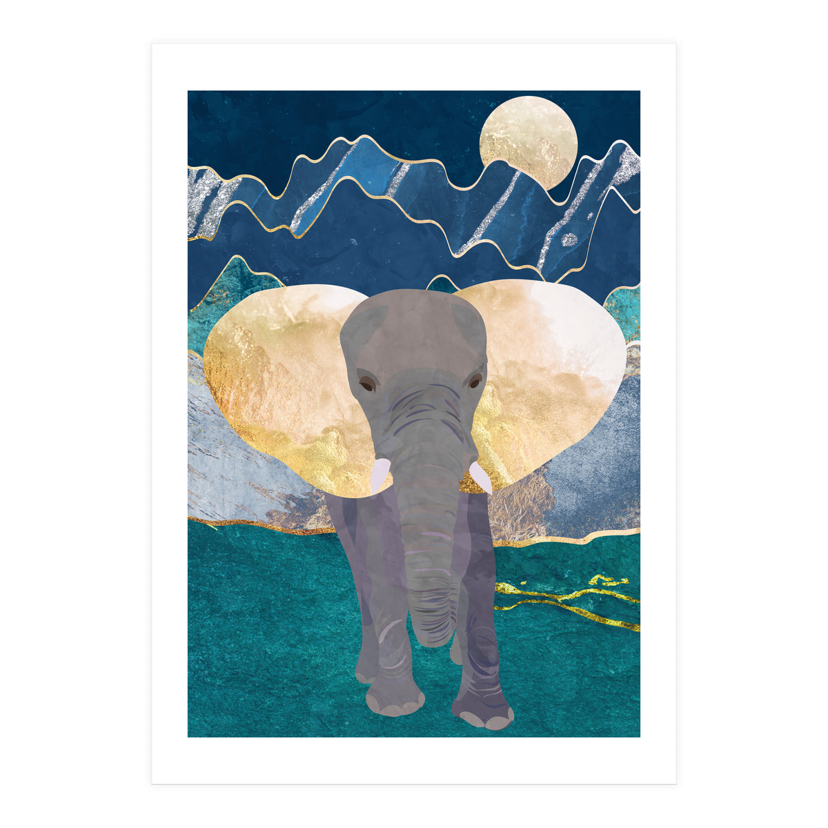 Elephant by the moonlit mountains (Print Only)