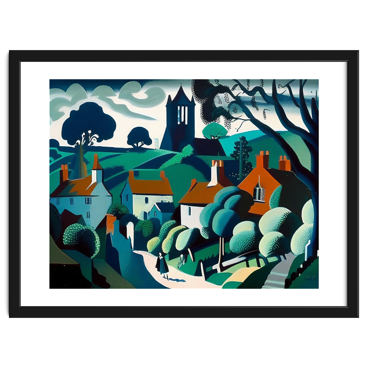 English Country Village Painting