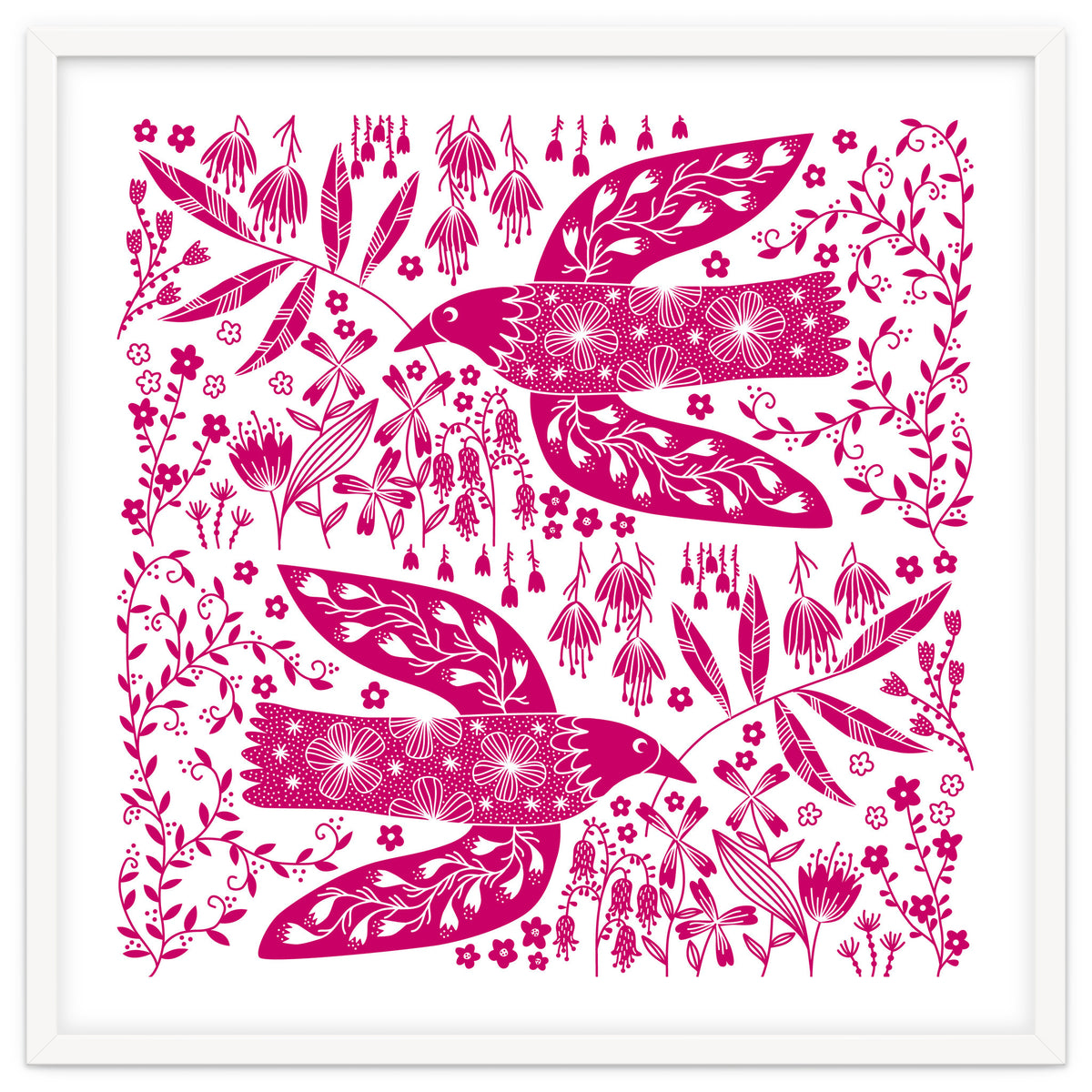 Doves And Flowers Magenta Pink