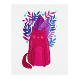 Cute magenta cat with branches (Print Only) thumbnail