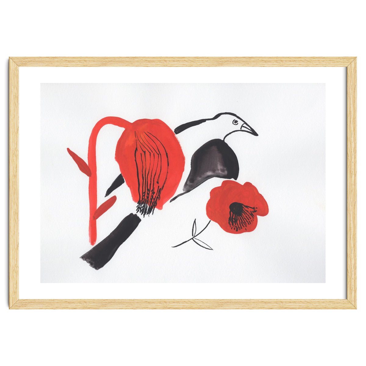 Black Bird And Poppies