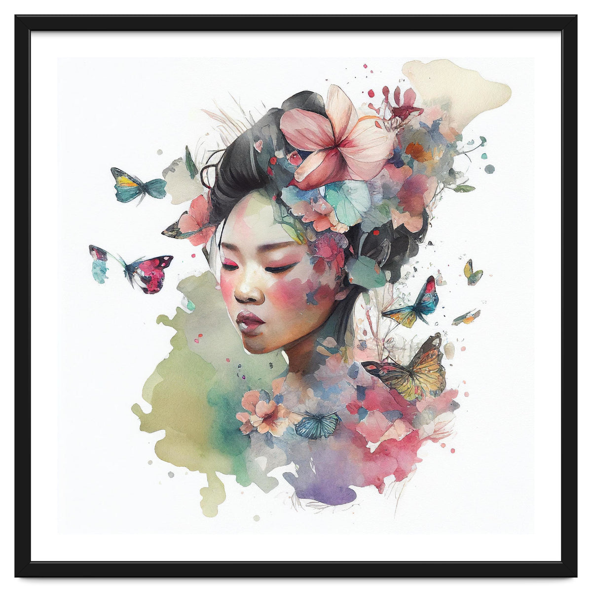 Watercolor Floral Asian Woman #6