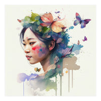 Watercolor Floral Asian Woman #7 (Print Only)