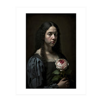 Sad Young Woman Moody Vintage Dark Painting  (Print Only)