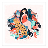 Black Hair Tropical Girl With Cheetah (Print Only) thumbnail