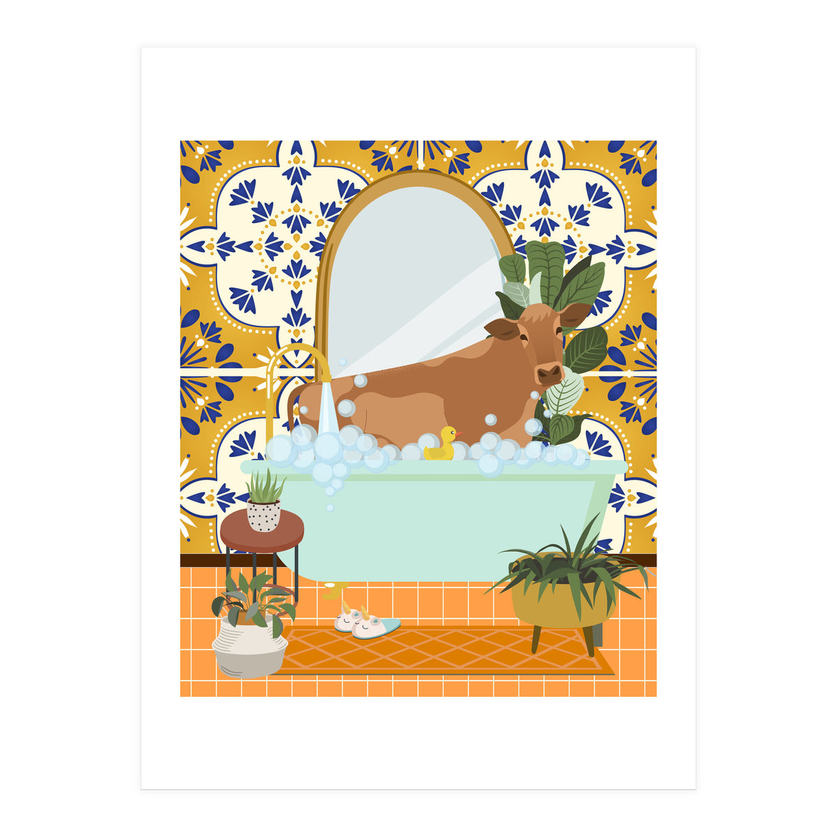 Cow Bathing in Moroccan Style Bathroom (Print Only)