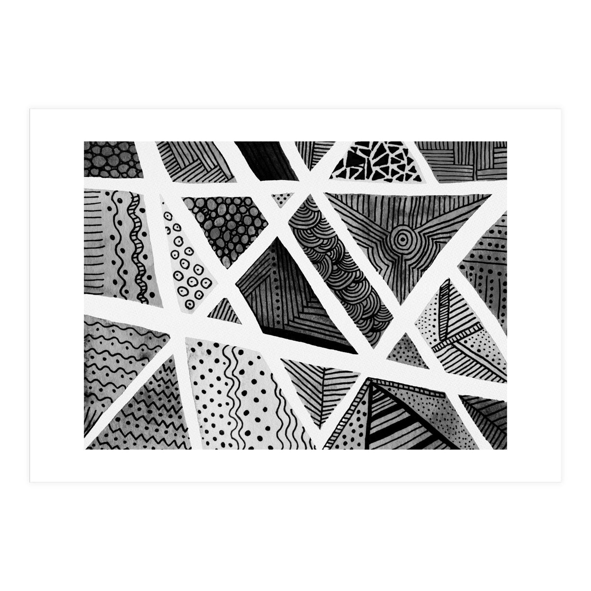 Geometric doodle pattern in black and white (Print Only)