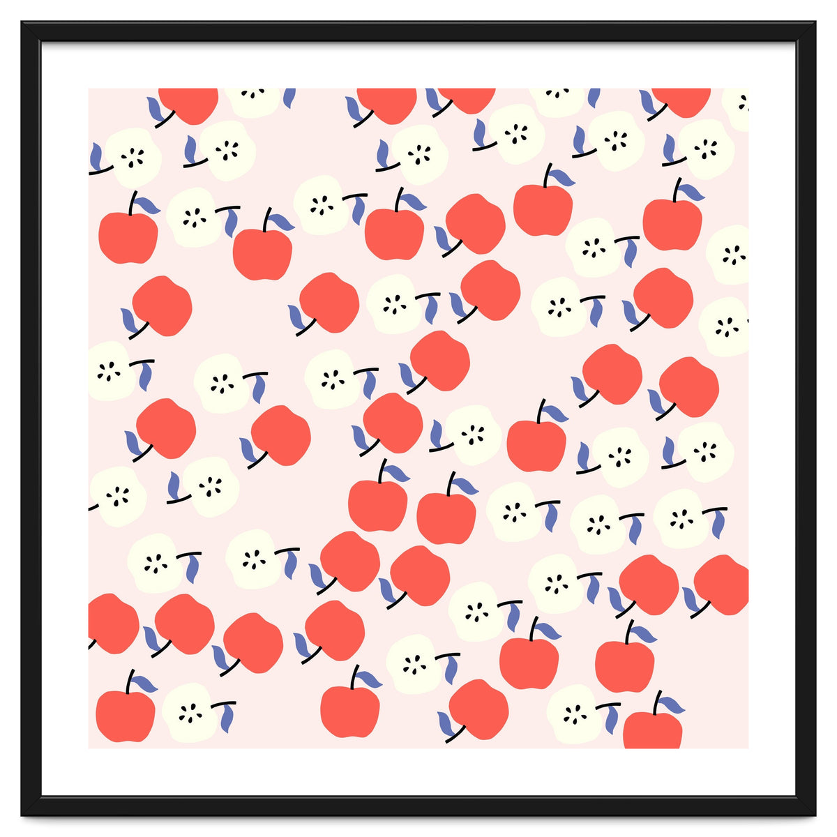 Cute Red Apples Pattern on Pink Background