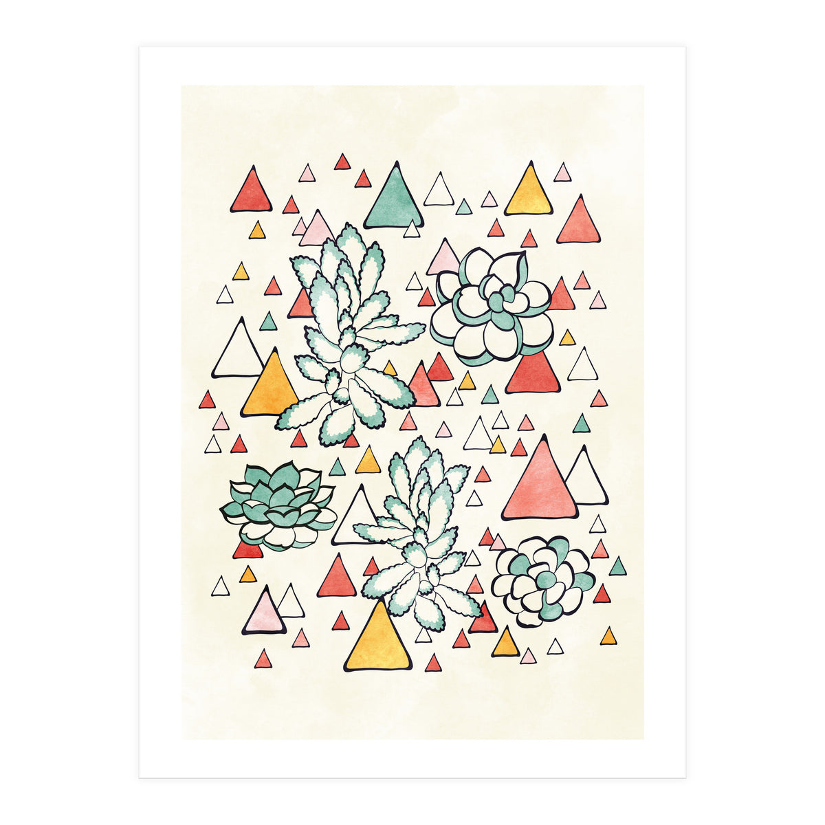 Succulent And Triangles (Print Only)