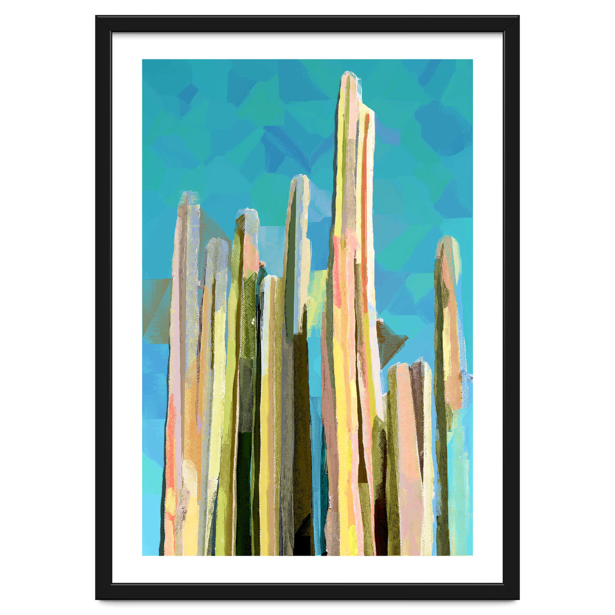 Desert's Rose, Summer Cactus Abstract Pastel Digital Art, Nature Botanical Color Sketch Plant Drawing