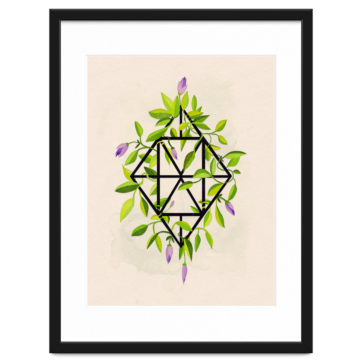 Geometric frame with leaves and flowers