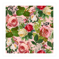 Vintage Botanical, Blush Floral Rose Illustration, Nature Plants Bohemian Painting, Royal Garden (Print Only)