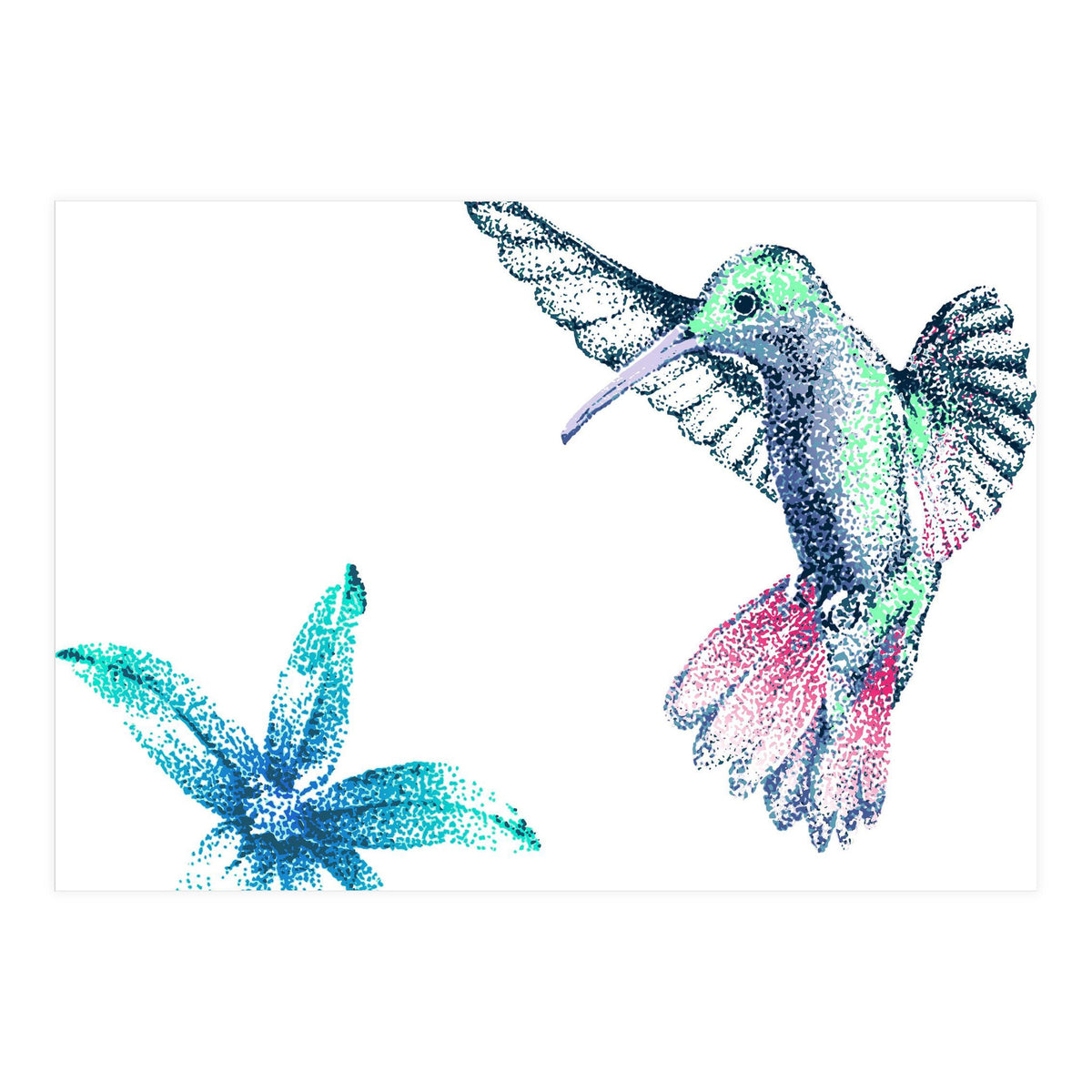 Green Hummingbird And Tropical Flower (Print Only)