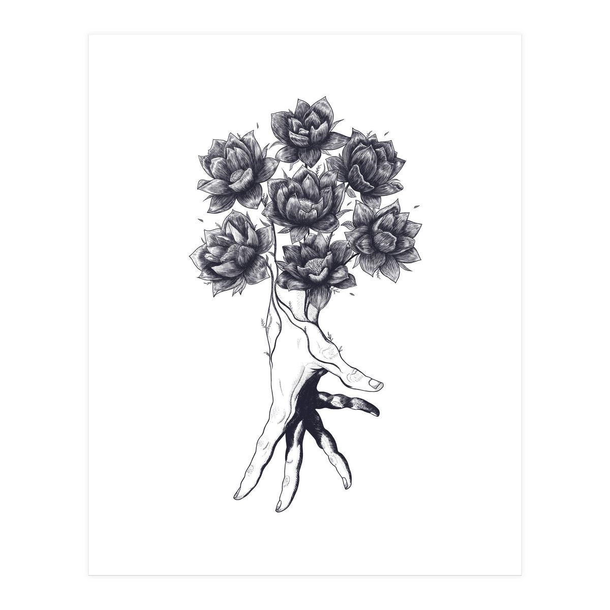 Hand With Lotuses (Print Only)
