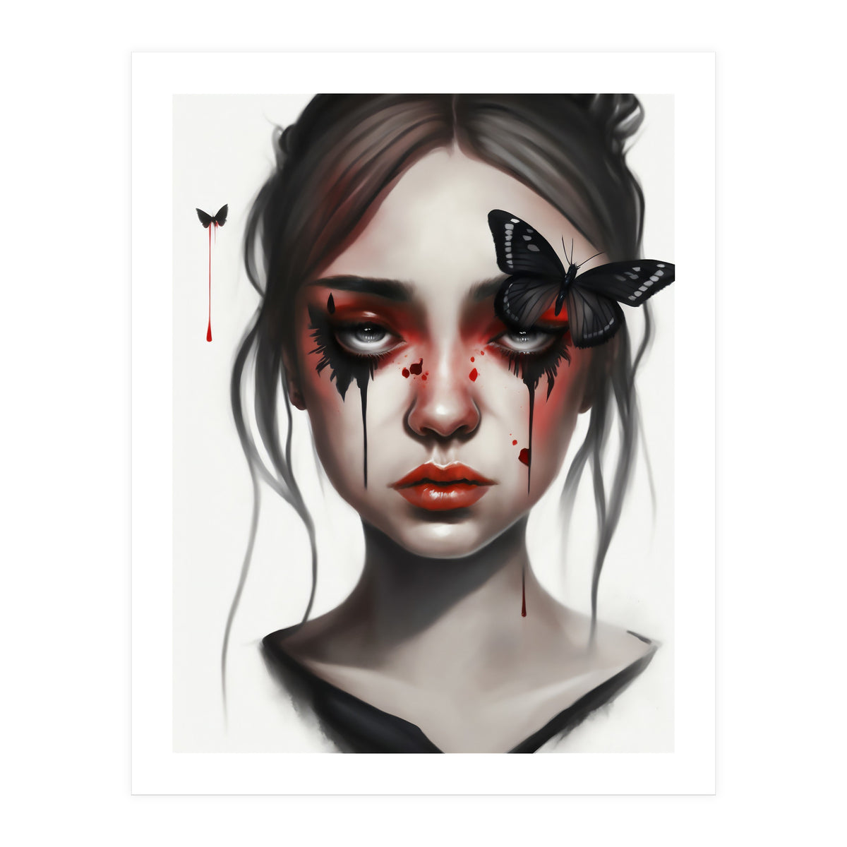 Goth Girl With Butterflies Portrait (Print Only)