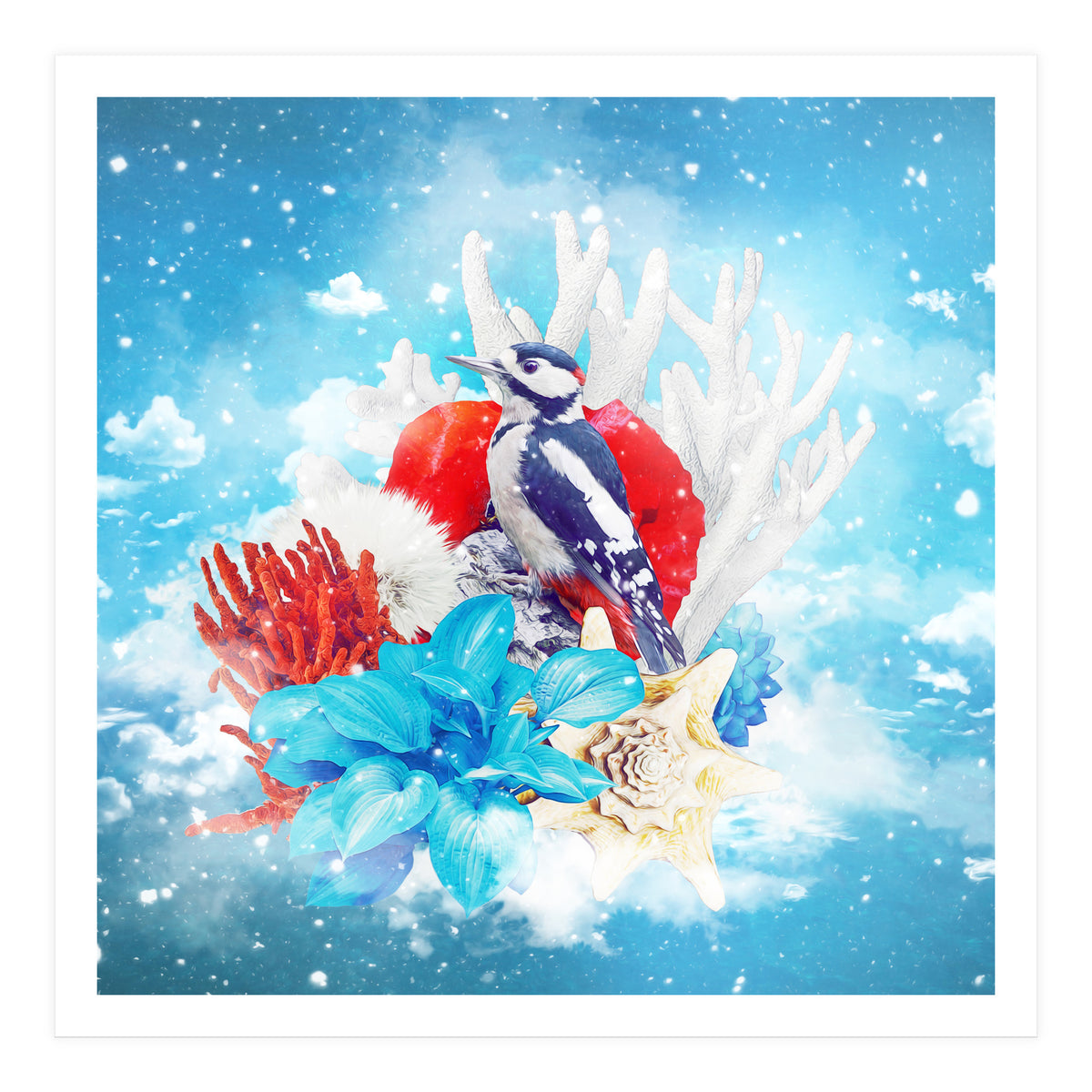 Floral Woodpecker In Winter (Print Only)