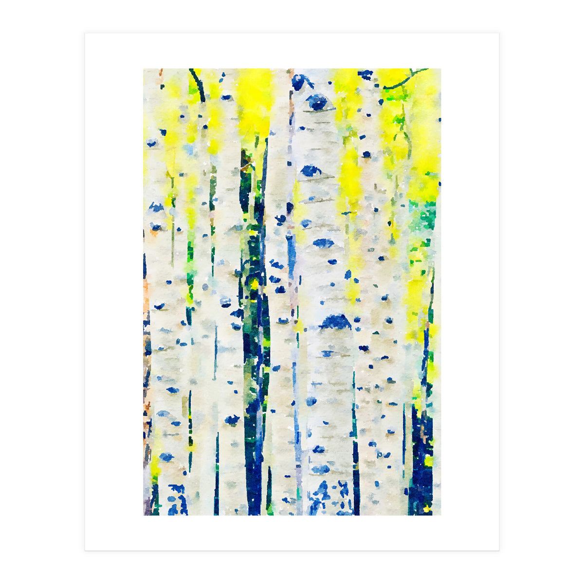 Aspen Tree Forest, Nature Watercolor Landscape Painting, Mystical Botanical Plants (Print Only)