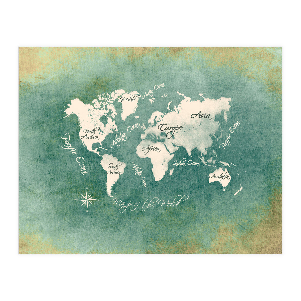 World Map White Green (Print Only)
