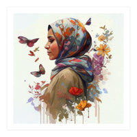 Watercolor Floral Muslim Woman #2 (Print Only)
