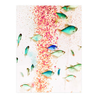 Something Fishy, Pink Bubbles & Blue Green Fish Graphic Design Digital Eclectic Surrealism (Print Only)