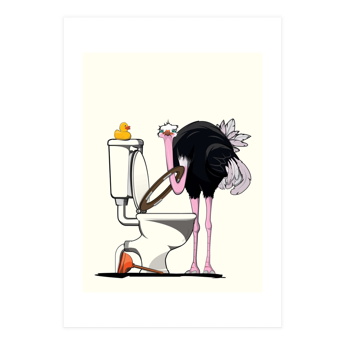 Ostrich on the Toilet, Funny Bathroom Humour (Print Only)