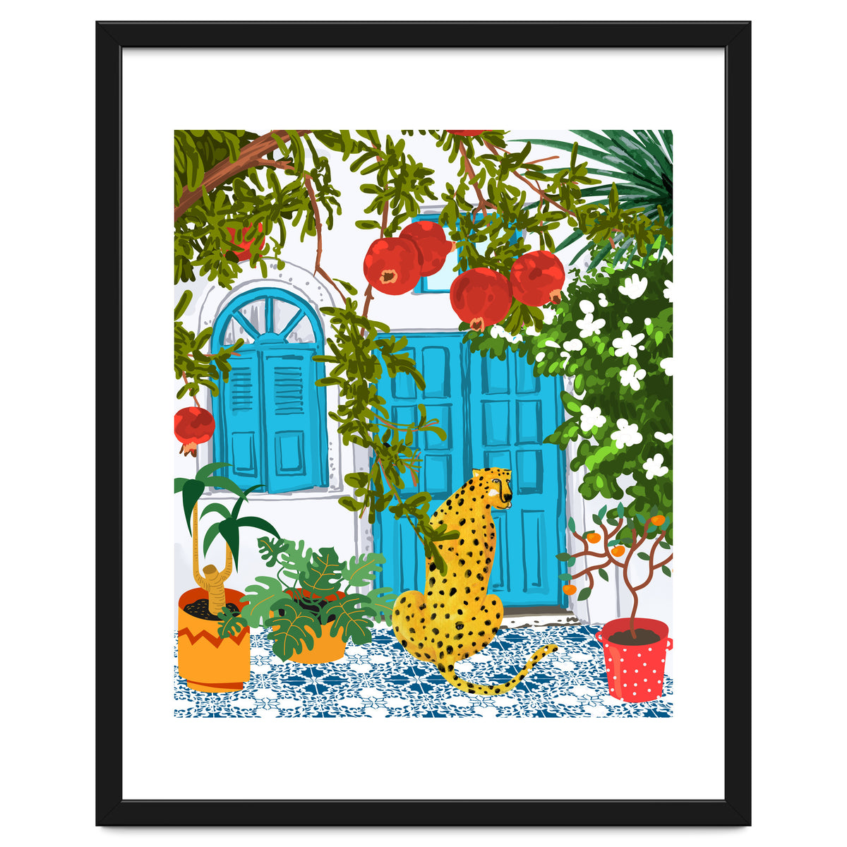 Cheetah Home, Morocco Architecture Illustration, Greece Cats Tropical Urban Jungle Pomegranate