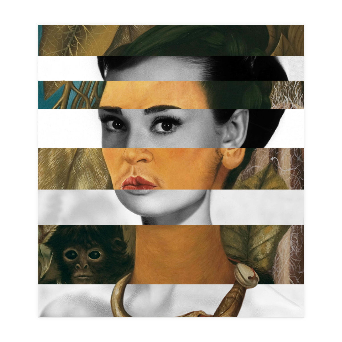 Frida Kahlo's Self Portrait with Monkey & Audrey Hepburn (Print Only)