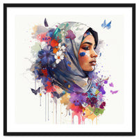 Watercolor Floral Muslim Arabian Woman #5