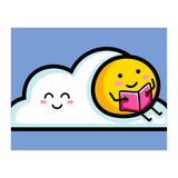 Kawaii Cute Sun Reading A Book On A Cloud (Print Only) thumbnail