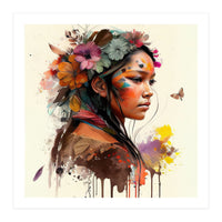 Watercolor Floral Indian Native Woman #4 (Print Only)