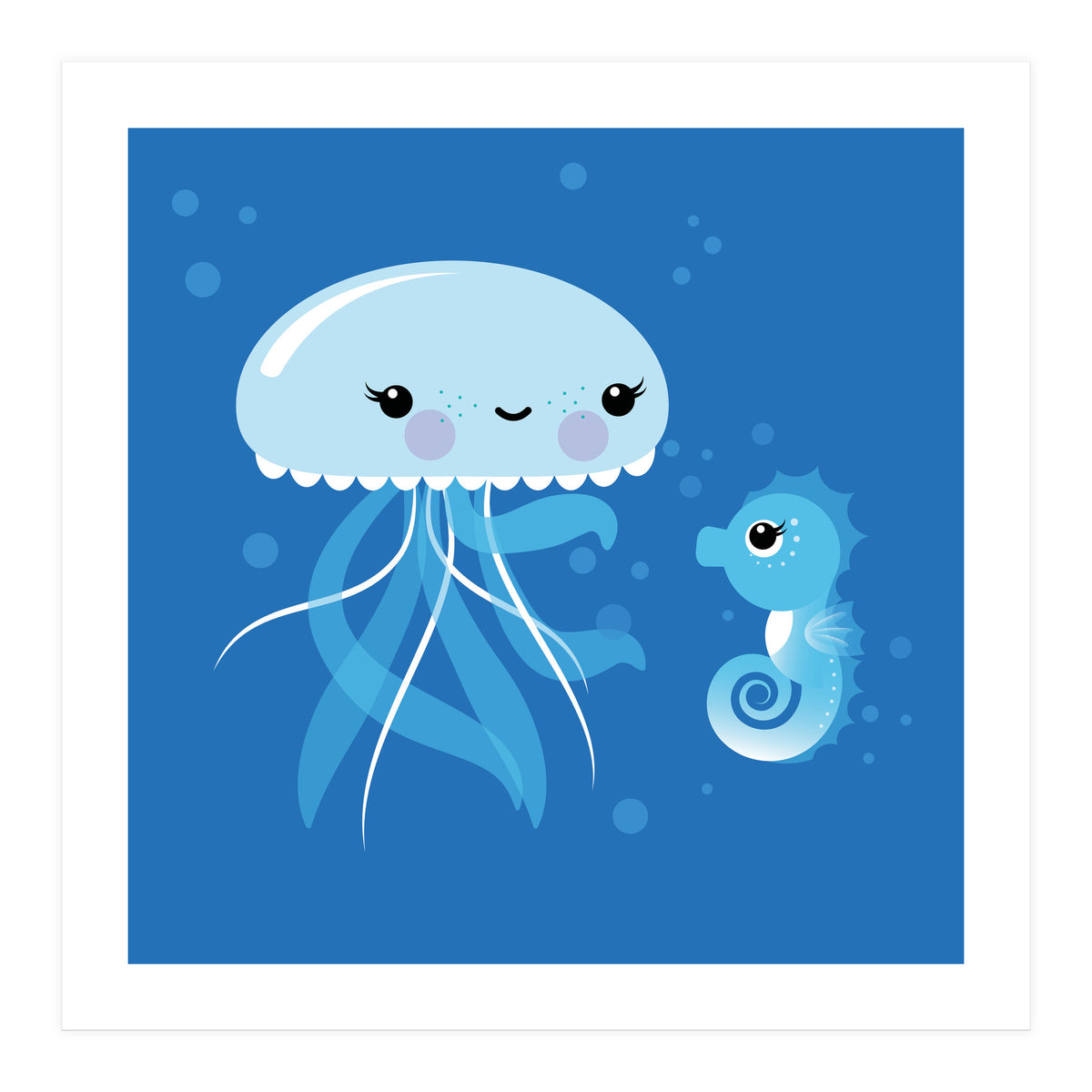 Best Friends Kawaii Jellyfish And Seahorse (Print Only)