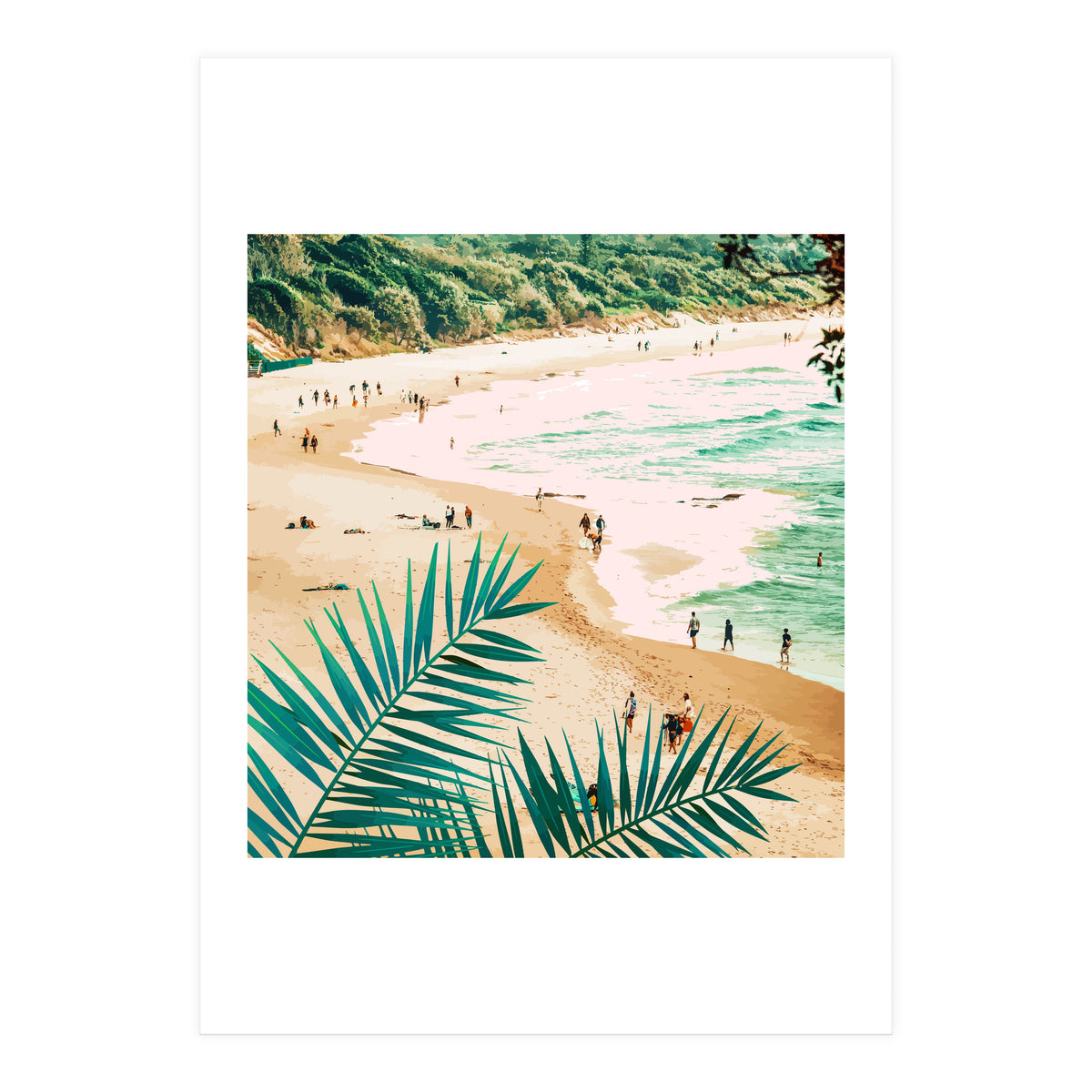 Beach Weekend | Pastel Ocean Sea Tropical Travel | Scenic Sand Palm People Boho Vacation (Print Only)