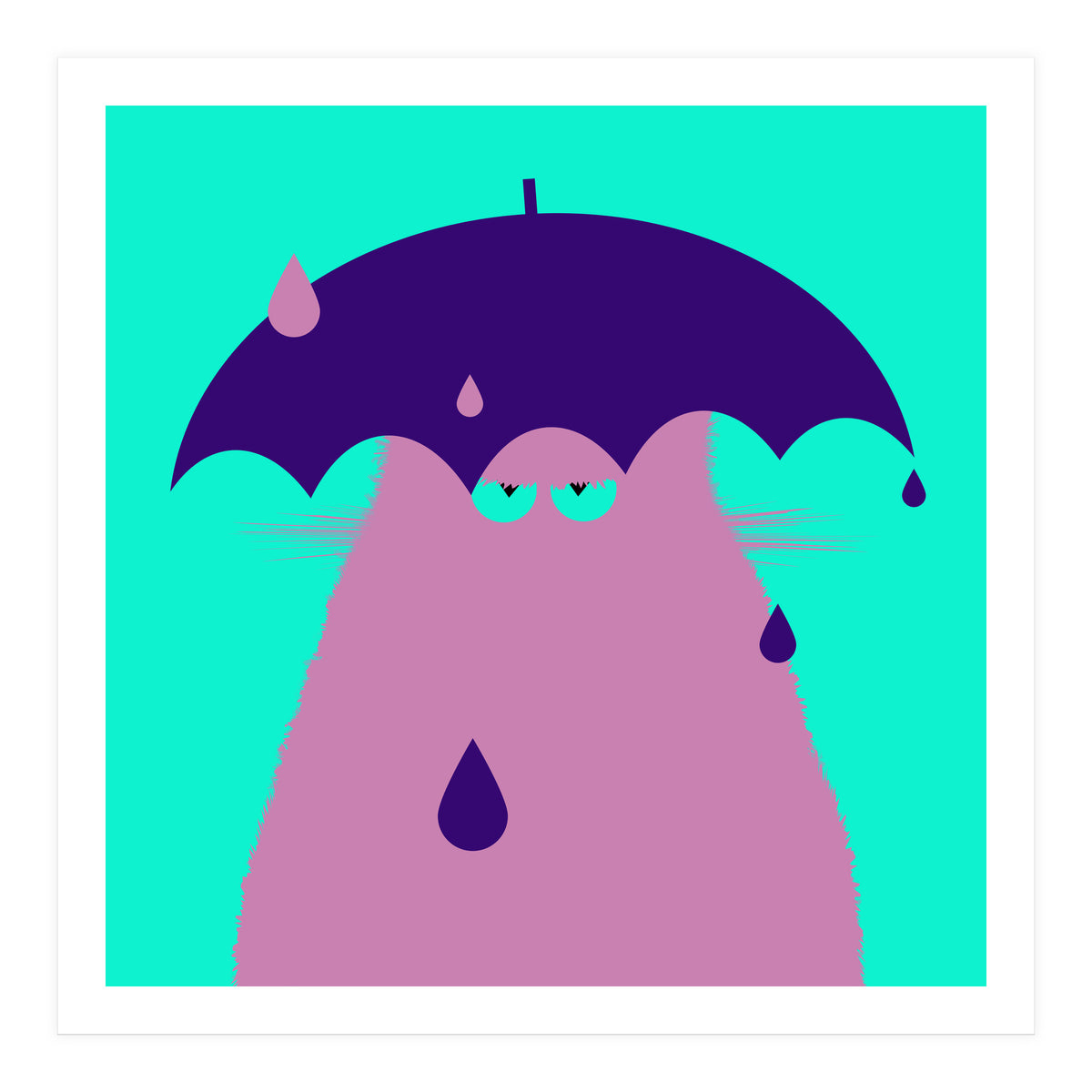 Lilac Cat With Umbrella  (Print Only)