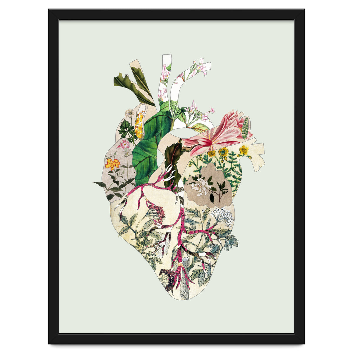 Vintage Botanical Heart - Green