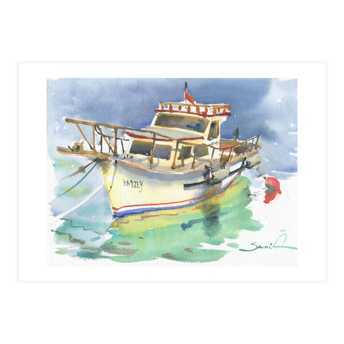 Yacht painting watercolor (Print Only)