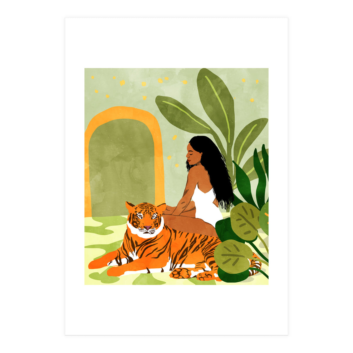 Just You & Me | Tiger Urban Jungle Friendship | Wild Cat Bohemian Black Woman with Pet (Print Only)
