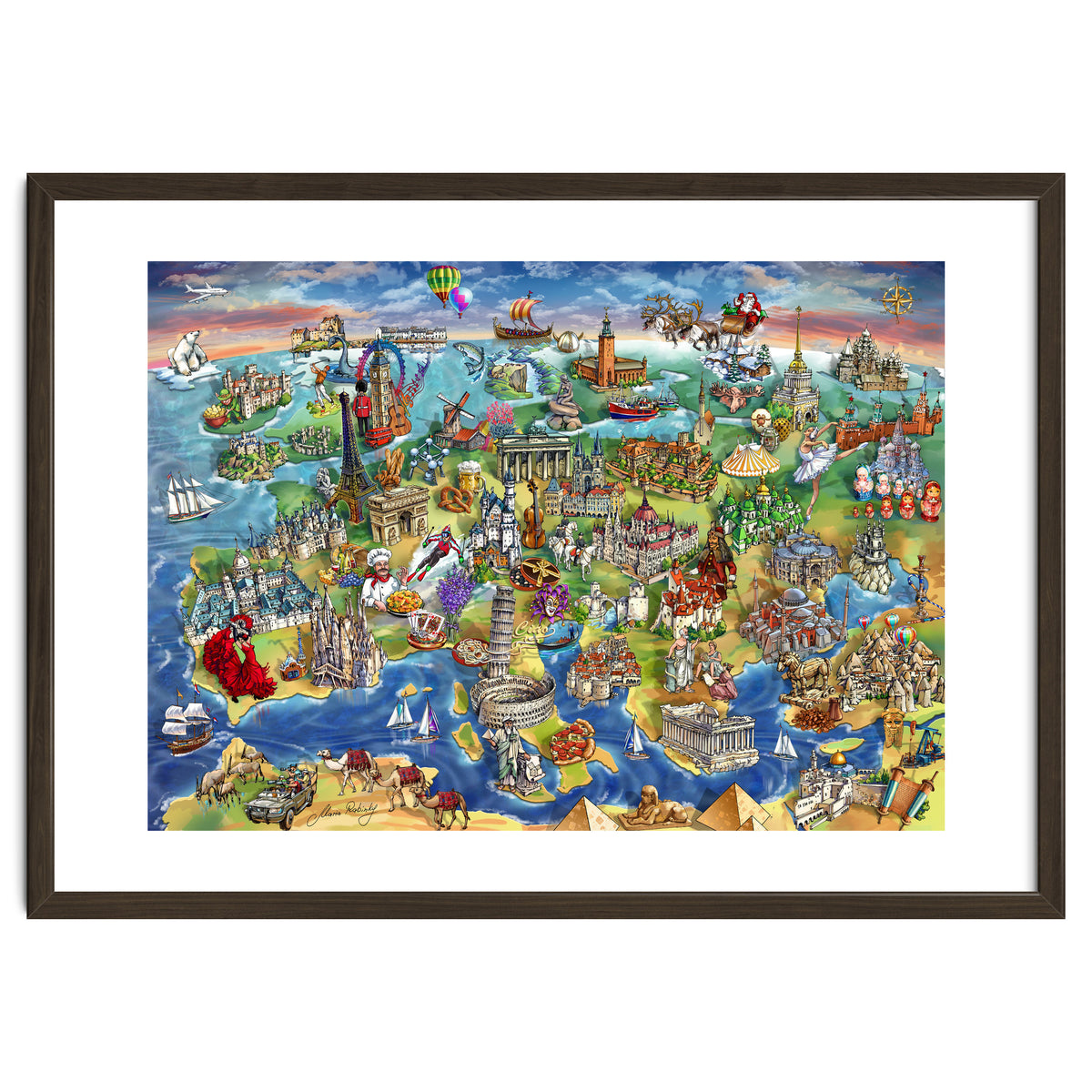 European World Wonders Illustrated Map
