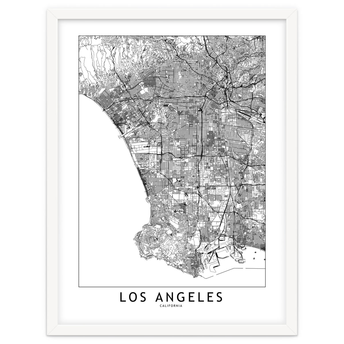 Los Angeles White Map