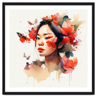 Watercolor Floral Asian Woman #5